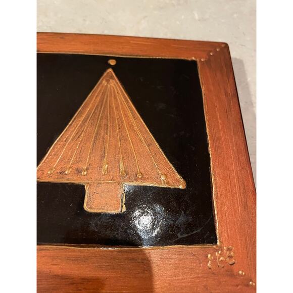 Handpainted Ceramic Tile/trivet decor Christmas tree Copper signed, Glaazart USA - Picture 6 of 9